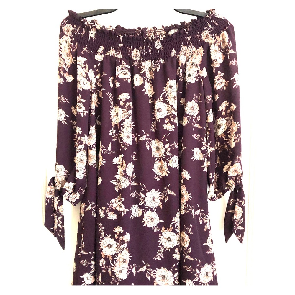 Short Purple Floral Off thee Shoulder Dress